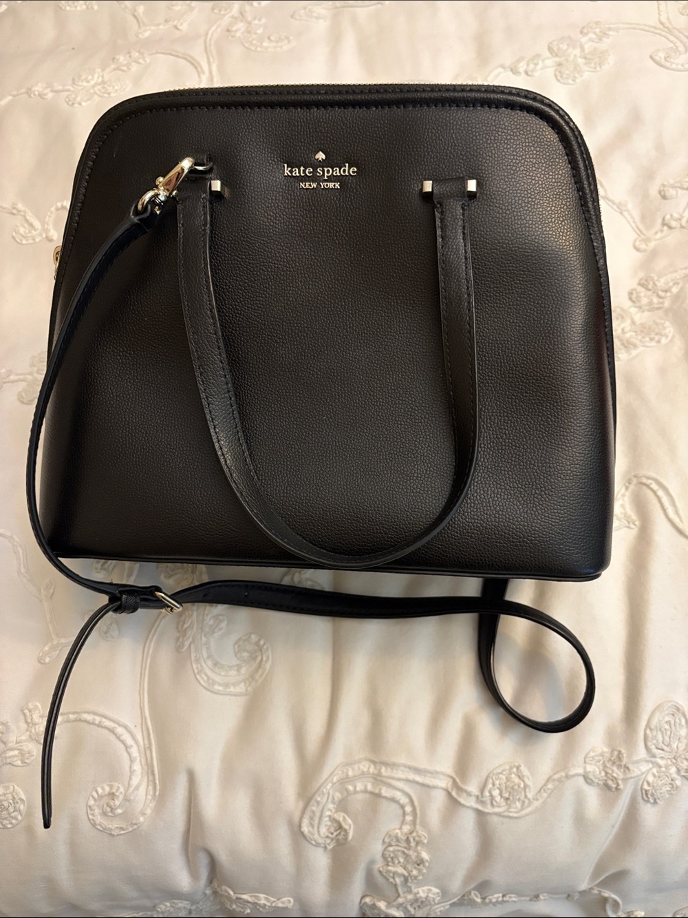 kate spade Black Pebbled Medium Dome Leather Crossbody Tote